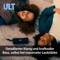 Kompiuterio kolonėlės Sony Ult Field 1 belaidis nešiojamas bluetooth garsiakalbis su Ult Power Sound, galingais žemaisiais dažniais, Ip67, atsparus vandeniui, dulkėms, smūgiams, 12 val. baterija, aiški kalbos kokybė, lauko, juodas
