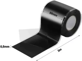 Poppstar savaime vulkanizuojanti silikoninė juosta remontui, izoliacijai ir sandarinimui (elektrai, vandeniui, orui) izoliacinė juosta, 3 metrų ilgio, 50 mm pločio, juoda