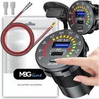 Greitas motociklinis automobilinis įkroviklis 48w 2x Usb Type-c Pd 30w Voltmeteris