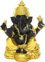 Angoily hinduistinė figūrėlė aukso spalvos juodas lordas dramblys statulėlė stalo budistų dievas ganešas ganpati kolekcionavimui meno figūra namų biuro stalo ekspozicija dramblio statula (Ekspozicinė prekė)