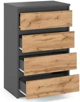 Komoda su 4 stalčiais pilka ąžuolo wotan spalva 60 cm moderni aukšta spintelė loft