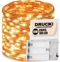 Kalėdinės lemputės vielutės 100 led ant baterijų šiltos baltos švieselės 10m