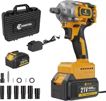 Akumuliatorinis smūginis veržliasukis 680 N.m, 21 V sukamasis smūginis veržliasukis su 4000 Mah akumuliatoriumi namams ir automobiliui, 1/2 colio akumuliatorinis smūginis veržliasukis su led darbo lempute, 6 galvutės 14/17/18/19/21/22 mm