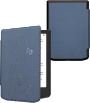 Kwmobile dėklas-knygelė, suderinamas su Pocketbook Verse/verse Pro/verse Color/vivlio Light/light Hd - Ereader dėklas - Tendrils Butterfly tamsiai mėlynas