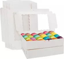 Belle Vous Pakuotė iš 10 baltų kraft popieriaus keksiukų transportavimo dėžučių su apžvalgos langu – 20,2 x 30,5 x 7 cm – vienkartinės pakavimo dėžutės – sausainiams, keksiukams, pyragams, šokoladams pakuoti ir keksiukų dėžutė