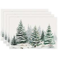 4/6pcs, Winter Wonderland Table Mats, Happy Holidays Pine Trees And Snowflakes Christmas Kitchen Dining Table Mats for Indoor An 30x45cm-6PC white