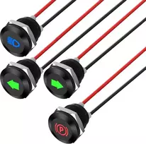 Runcci-yun 4 vnt. 12v/24v apvalus metalinis vandeniui atsparus signalinis šviestuvas Led indikatorius, 12 mm plokštės montuojamas Dc Led indikatorius, prietaisų skydelio įspėjamasis indikatorius su 26 Awg 150 mm kabeliu