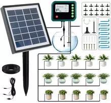 Saulės energija varoma automatinė laistymo sistema, automatinė laistymo sistema sodui su 12 laikmačio režimų + 15 m žarna sodui, balkonų augalams, lauko vazoniniams augalams (saulės energija)