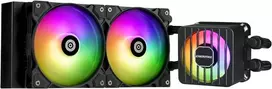 Enermax Liqmaxflo 240 mm cpu aio skysto aušinimo sistema (lga 1700, 1200, am5, am4) - xtreme dual chamber siurblys - argb vrm vandens bloko ventiliatorius - 380w+ tdp (2x 120 pwm argb silent flow ventiliatorius); elc-lmf240t-argb, juoda