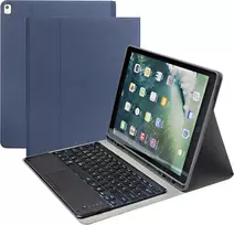 Klaviatūros dėklas, skirtas ipad pro 12.9 2015/2017 (1-osios/2-osios kartos), anglų ir vokiečių kalbos išdėstymas, 7 spalvų apšviesta klaviatūra ir jutiklinė dalis, pu odos dėklas su rašiklio laikikliu (mėlynas)