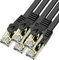 Veetop Rj45 Cat 7 Lan kabelis, plokščias 10Gbps tinklo kabelis, interneto, ethernet, patch kabelis su paauksuotais kontaktais, juodas