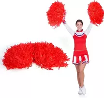 Pom šokėjos, šokėjų pomponai, metalinis gėlių kamuolys, pomponai, plastikinis žiedas grupinėms šokiams (raudonas)