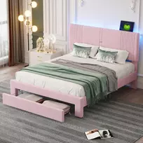 Lova Lovytė apmušta audiniu 140 x 200 cm, Led ir Usb lizdai, dideli stalčiai