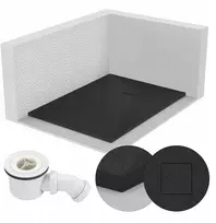 Stačiakampis dušo padėklas 120x90 akmens rašto 2,6 cm juodas + sifonas