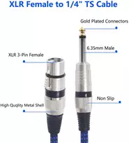 Xlr Moteriškas į 6.35mm Ts Kabelis, 1m, Nailoninė Pynė