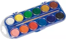 Morocolor Primo 12 akvarelinių tablečių, akvareliniai dažai su ryškiomis ir intensyviomis spalvomis, idealūs visų tipų popieriui, su teptuku, nuplaunami