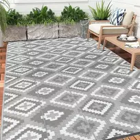 Lauko kilimas 150 x 240 cm, apverčiamas Uv spinduliams atsparus stovyklavimo kilimėlis, pagamintas iš perdirbto plastiko, vandeniui atsparus balkono kilimas, patvarus plokščio audimo iškylų pledas terasai, Rv stovyklavimui