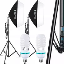 2x Gearpro studijiniai šviestuvai su softbox 50x70 cm 150w/600w + premium stovai 2,88 cm