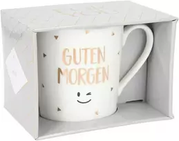 Depesche 5909-052 puodelis su rankena, porcelianinis puodelis, 300 ml, su vokišku tekstu "guten Morgen"