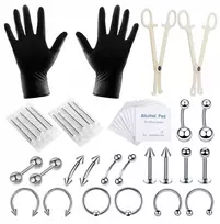 42 vnt. kūno auskarų vėrimo rinkinys, 14g 16g liežuvio bambos tragus mišinys -1,2x10+3