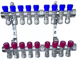 X-home Pex kolektorius 1" x 16 mm 9 šalto vandens kontūrai, 9 karšto vandens kontūrai