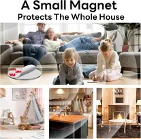 Magnetinis laikiklis apsaugos detektoriams, 6 vnt. lipnių magnetinių laikiklių dūmų detektoriams rinkinys, skersmuo 70 mm, lipnūs magnetiniai padeliai, 3m lipnūs padeliai su magnetiniu tvirtinimu, laikiklis