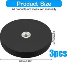 Nizirioo 3 neodimio magnetų rinkinys, padengtas guma, dideli, stiprūs magnetai, 88 mm skersmens, su M6 išoriniu sriegiu ir mažu šešiabriauniu raktu, 30 kg sukibimo jėgos, prisukami magnetai, skirti varžtams, kilpai ar kabliui