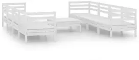 Lauko baldų komplektas Sodo poilsio baldų komplektas, 9 dalių, baltas, pušies masyvas