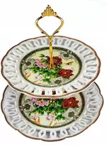Dviaukštė lėkščių piramidė tortams Kesi Róża, 25 cm ir 20 cm, rožių motyvas