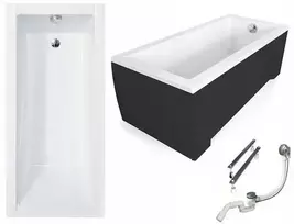 Besco Modern stačiakampė vonia 130x70 cm + juodas matinis korpusas + sifonas + kojelės