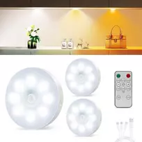 Led virtuvės spintelės apšvietimas su nuotoliniu valdymu, spintelės šviestuvas su judesio davikliu, 3 spalvų temperatūros, įkraunamas per usb, pritemdomas belaidis vitrinos apšvietimas virtuvei