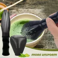 Yamobi Matcha šluotelės rinkinys, rankų darbo bambukinis chasen, matcha šluotelė, idealiai tinka matcha arbatai, matcha latte ir kitiems matcha gėrimams, įskaitant šluotelės laikiklį, juodas