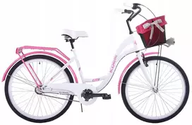 Moteriškas miesto dviratis 26 Kozbike, 3 bėgiai, baltas-rožinis
