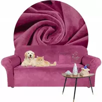 Domidekor Elastingas kampinės sofos užvalkalas, velvetas, aksomas, 145-185 cm, tamsiai rožinis