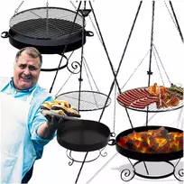 Sodo kepsninė trikojis, kaltas, nerūdijančio plieno grotelės, 60 cm, ugniavietė inox 6