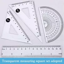 Auefudq Matematikos rinkinys, 8 dalys, mokinių piešimo rinkinys su transportyru, plastikinis, skaidrus