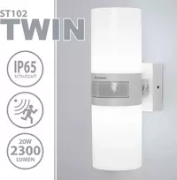 Maxkomfort St102a1-wh twin led lauko šviestuvas su judesio davikliu, baltas sieninis šviestuvas ip65