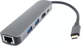 Premiumcord usb-c dokas su 4k hdmi, 2x usb 3.2, rj45 10/100/1000mbps ir pd 100w, uhd 4k 2160p 30hz rezoliucija, full hd 1080p, usb 3.2 type c, plug and play, aliuminio korpusas, ilgis 20 cm