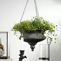 Skandi pakabinamas metalinis gėlių vazonas, juodas, 30 cm, didelis dangtis balkonui, terasai