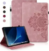 Auslbin dėklas galaxy tab a 2016 planšetiniam kompiuteriui 10.1 colio t580, retro tab a6 (2016) 10.1 /t580 apsauginiai dėklai vienspalviai, įspaustas stilius, magnetinės sagtys, stovo funkcija, rožinis