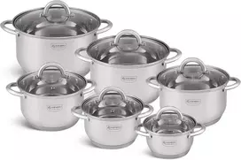 Edenberg 12 dalių puodų rinkinys eb-4000 chromo-nikelio nerūdijantis plienas inox18/10, idealus dujinėms, elektrinėms, halogeninėms, keraminėms ir indukcinėms kaitlentėms
