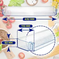 Šaldytuvo durelių lentyna 432 x 110 x 50 mm originalus kodas 4638020600 4638020100 4640550300, skirta Beko Monteral