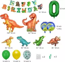 Borsgye dinozaurų balionų rinkinys berniukams, didelis dinozaurų balionas, gimtadienio dekoracijos vaikams, lateksiniai balionai, foliniai balionai, didelis skaičius 9, "happy Birthday" balionas su "happy Birthday" baneriu