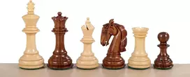 Sunrise Chess & Games Kolumbietiški šachmatų figūros - akacija ir buksmedis, 3.75 colio, rankų darbo, sunkios, egzotiško medžio dizainas