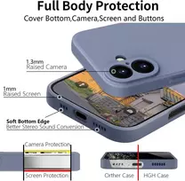 Hgh silikoninis dėklas, skirtas iphone 16, su 1 virvele, mobiliojo telefono dėklas, skirtas iphone 16, plona visapusiška apsauga su mikropluošto pamušalu, atsparus įbrėžimams apsauginis dėklas 16 6,1 colio mėlynai pilkas