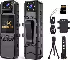 2k 128gb 1.4 colio ekrano kūno kamera su garsu ir automatiniu naktinio matymo vaizdo įrašu 1440p Uhd mini policijos kūno kamera nešiojama maža asmeninė vaizdo kamera sporto veiksmo lauko vaizdo įrašymo įrenginys