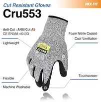 Dex Fit lengvi darbo pirštinės Fn330, 3d patogus tvirtas sukibimas, plonos, lanksčios, tamprios nailono, spandekso, patvarios, vandens pagrindo, nitrilo putos, skalbiamos mašinoje, pilkos, Fn 330