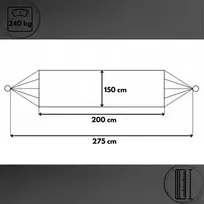 Boho turistinis sodo hamakas stiprus dvivietis 150x275cm 240kg + krepšys