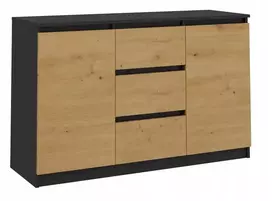 Komoda 2d3s 120cm ąžuolas artisan, viršus antracito spalvos, 2 durų, 3 stalčių, svetainei