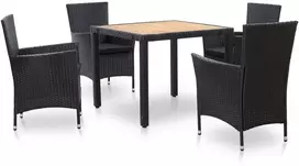 Lauko baldų komplektas Valgomojo komplektas su pagalvėmis, 5 dalių, juodas, ratanas